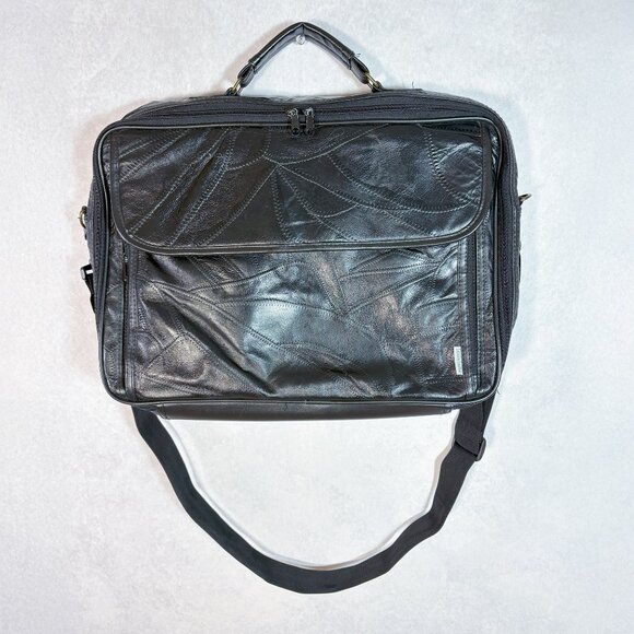 Genuine Leather Patchwork Laptop Bag Travel Office Briefcase Black - Picture 6 of 15